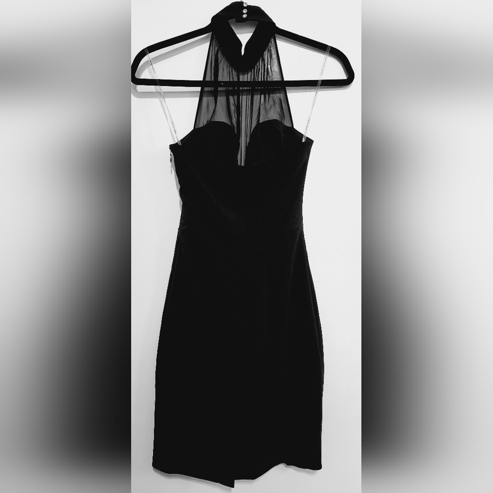 Guess by Marciano Black Mesh Neckline Halter Cocktail Dress NEW NWT